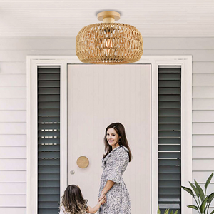 Lampade Americane per Interni in Stile Rustico Retrò, Lampada da Soffitto in Carta e Rattan Intrecciata per Casa e Ufficio, Lampadine a Incandescenza - Product Image 5