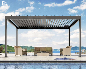 <span class=keywords><strong>Pabellón</strong></span> de aluminio moderno en <span class=keywords><strong>el</strong></span> jardín del patio trasero con techo <span class=keywords><strong>el</strong></span>éctrico abatible, cenador al aire libre y toldo parasol - Product Image 2