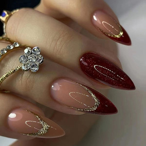 Vernis à <span class=keywords><strong>ongles</strong></span> bordeaux scintillant, écologique et non toxique, personnalisé en usine, pour nail art de mariée, avec paillettes champagne, pour <span class=keywords><strong>ongles</strong></span> amande haut de gamme - Product Image 1