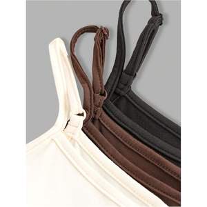 Camisolas de tirantes finos fruncidas personalizadas para mujer, ajustadas, transpirables, de punto, paquete de 3 - Product Image 3