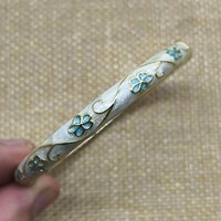 Gelang Wanita Etnik Vintage Berbahan Paduan Logam Anti Luntur, Berlapis Emas 18K, Motif Tetesan Minyak Warna-warni, Relief Bunga Zirkon, Cloisonne