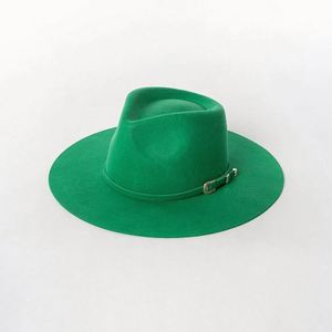 High Quality Wide Brim 100% Wool Felt Fedora Hat Sombreros Wholesale Solid Color Plain Stiff Brim Women Men Fedora Hats - Product Image 5