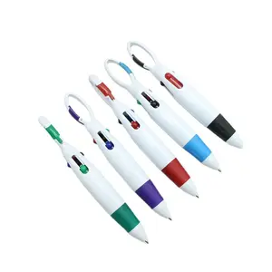 Plastic Multi-colored pen 4 Color Pens Portable Keychain Carabiner Promotional Stationery Imprinted Quatro Carabiner Pen
