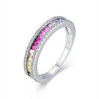 Bague Mlluki en argent sterling 925 avec rubis taille princesse et zircone cubique arc-en-ciel pour femme