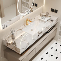Ensemble de meubles de salle de bain en bois de chêne de style italien, luxe léger, avec lavabo en dalle de roche intégré sans joint, fonctions anti-buée et imperméables