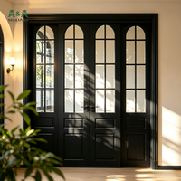 Porte intérieure double à 8 panneaux en bois massif SLS Noir Heritage, avec cadre cintré et verre dépoli éthéré pour villa