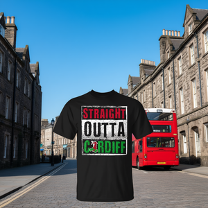 T-shirt noir avec drapeau du Pays de Gal, Straight Outta Cardiff, taille adulte unisexe - Product Image 3