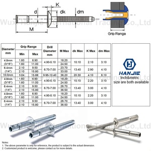 Remaches Pop estructurales impermeables Acero inoxidable 3,2mm Copa Tipo S-Lock Mono Bolt DIN Remaches ciegos estándar - Product Image 3