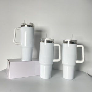 แก้วน้ำเก็บความร้อนขนาด 40 ออนซ์ พร้อมหูจับและหลอดดูด แก้วกาแฟเบียร์ แก้วสแตนเลสแบบเปล่าสำหรับพิมพ์ลาย แก้วน้ำสำหรับเดินทาง - Product Image 3