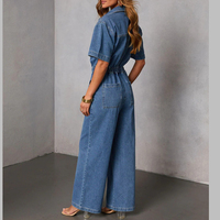 Combinaison en jean utilitaire courte pour femme Channel, été 2026, manches courtes, boutonnée, jambes larges, longueur entière