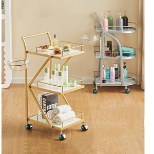 Carrito de manicura dorado carrito de peluquero rodante con ruedas MARCO DE Metal muebles impermeables de alta calidad carrito de Salón al por mayor - Product Image 2
