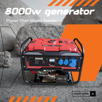 Générateur portable 8000W - 230V AVR, autonomie de 7,5 heures, certifié CE pour une utilisation industrielle et de construction