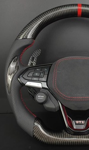 <span class=keywords><strong>Volant</strong></span> de voiture en cuir et fibre de carbone véritable personnalisé pour VW Golf 8 GTI MK8 avec palettes de changement de vitesse à rayures et bouton de démarrage - Product Image 5