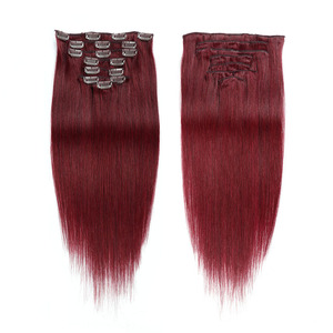 Extensiones de Cabello Liso 99J Sin Costuras con Clip, Cabello Humano Virgen, Extensiones de Cabello Baratas para Mujeres Negras, Doble Trama a Máquina - Product Image 1