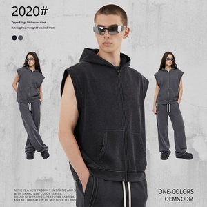 <span class=keywords><strong>Gilet</strong></span> vintage en coton pur respirant de 400 g pour homme avec <span class=keywords><strong>capuche</strong></span> et fermeture éclair - Product Image 1