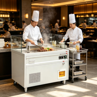 Table de grill teppanyaki de luxe sans fumée avec protection en verre, comptoir Hibachi japonais commercial pour restaurant