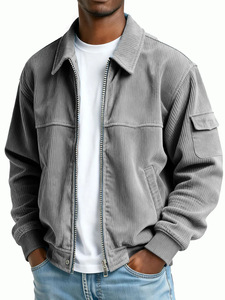 Chaqueta Bomber de Poliéster para Hombre, Estilo Casual Retro de Moda para Invierno |   Cierre de cremallera de color sólido y ajuste holgado |   Pantalones de pana <span class=keywords><strong>XS</strong></span> con calefacción - Product Image 6