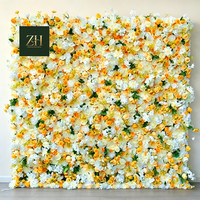 Faltbare Orange-Rote 3D Künstliche Rosen-Blumenwand für Hochzeiten und Events, Fotokulisse aus Seidenblumen