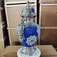 Vase en porcelaine antique fait main, écologique, style Art Déco, avec deux poignées, motif diamant bleu et argenté, pour mariage et décoration intérieure (vente en gros)