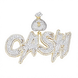 Colgante con Letra CASH, con Cristales de Estrás y Moissanita, Plata 925, Estilo Hiphop, Unisex, para Regalo - Product Image 1