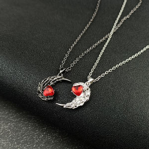Collana con Piuma e Strass Rossi per Coppie, Gioielli Regalo per San Valentino, Pendente Angelo e <span class=keywords><strong>Diavolo</strong></span> per Uomo e Donna - Product Image 2