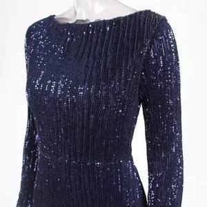 Robe de soirée personnalisée pour femmes Décoration à paillettes Robes à col en O Manches longues Longueur au sol Robes longues pour femmes - Product Image 5