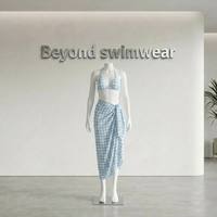 Ensemble de maillots de bain bikini 2 pièces à coupe haute avec bretelles réglables en tissu recyclé, design personnalisé, marque privée, motif gingham