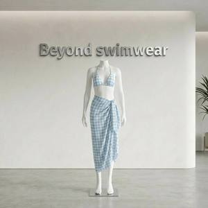<span class=keywords><strong>Ensemble</strong></span> <span class=keywords><strong>de</strong></span> maillots <span class=keywords><strong>de</strong></span> <span class=keywords><strong>bain</strong></span> bikini 2 pièces à coupe haute avec bretelles réglables en tissu recyclé, design personnalisé, marque privée, motif gingham - Product Image 3
