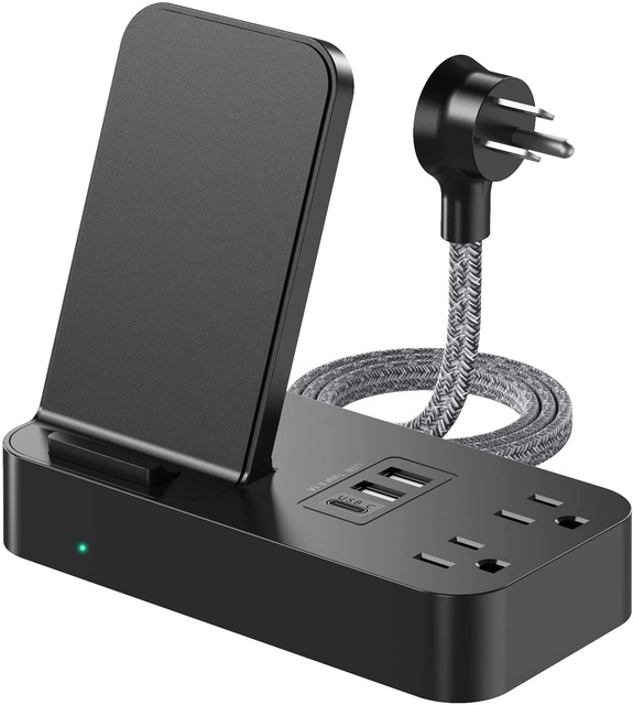 Mifaso 2 Socket 3 USB Multi-Device Smart Wireless Charging Stand Station , Desk and Office US Power Strip Wireless Charger