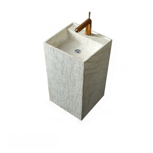 Meuble de salle de bain artistique personnalisé, style médiéval, avec lavabo en pierre de grotte blanche, miroir intelligent intégré et meuble sur pied. - Product Image 4