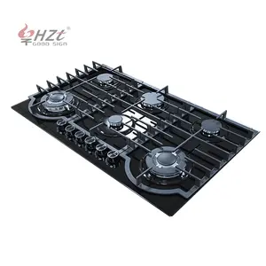 Cocina de gas para el hogar, precio razonable, estufa de gas de diseño novedoso moderno, 6 quemadores, estufa de gas eléctrica de acero inoxidable con tapa de vidrio