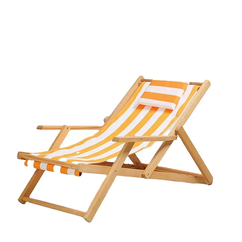 Sillón de playa para acampar con almohada plegable de madera moderno 2024 altura ajustable reposabrazos plegable pesca 150kg 5,8 kg