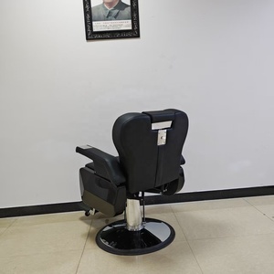 Chaise de barbier hydraulique noire en similicuir avec dossier et accoudoirs réglables, base ronde, mobilier de salon - Product Image 3