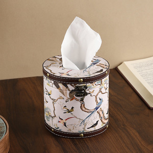 Mystic Arts Wooden Round Tissue <b>Box</b> 4230C Desktop Storage Living Room Bathroom Home Decor - Product Image 2