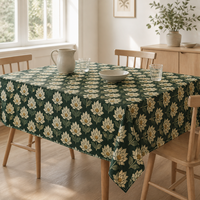 Nappe Rectangulaire Moderne Style Ferme, Motif Floral Bleu, 100% Coton Pur, Imprimé Grenade Terracotta, Décoration Rustique pour Salle à Manger