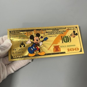 Banconota in plastica dorata a forma di topo dei cartoni animati, con lamina d'oro su entrambi i lati, denaro finto da $100, carta dorata da collezione per Natale dei bambini - Product Image 4