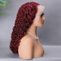 Perruque Lace Front Double Drawn pour Cheveux Bouclés, Rouge Vin, Style Européen et Américain, En Stock