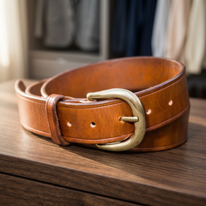 Ceinture unisexe en cuir de vachette véritable marron vintage avec boucle carrée en acier tressé et logo personnalisé, imperméable et écologique - Product Image 1