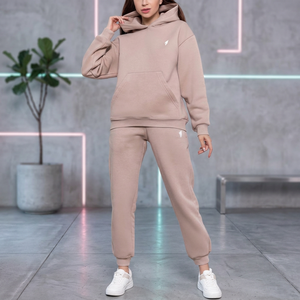 Ensemble de survêtement décontracté deux pièces pour femme, grande taille, léger, coupe ajustée, couleur unie, avec sweat à capuche et pantalon de jogging - Product Image 1