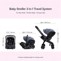 Poussette bébé 3-en-1, système de voyage, poussette portable, siège auto combiné, pliable, 4 roues, 0-24 mois