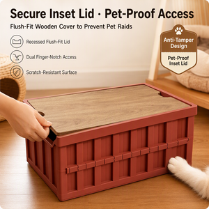 Boîte de rangement pliable pour jouets et nourriture pour animaux de compagnie avec couvercle <span class=keywords><strong>en</strong></span> bois massif, organiseur de fournitures pour chiens <span class=keywords><strong>en</strong></span> plastique robuste pour appartement - Product Image 5
