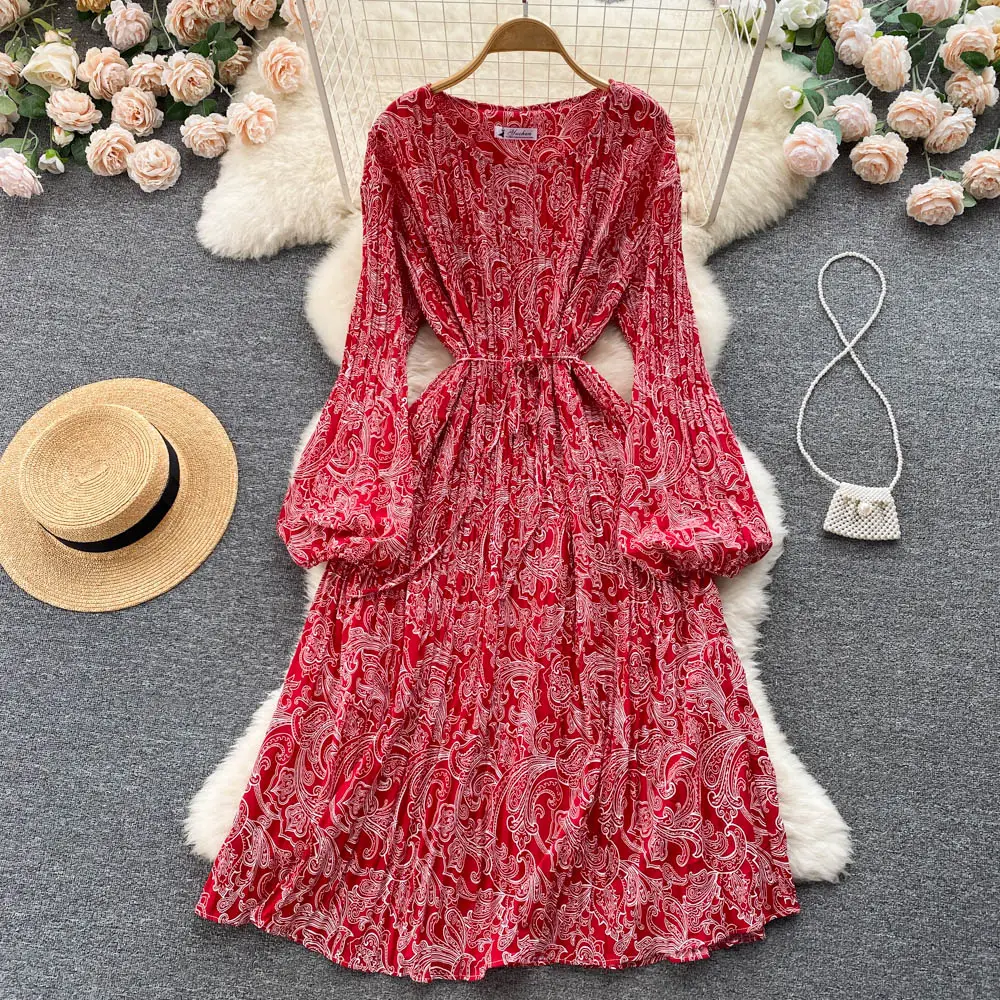 Vintage Long Floral Dress 2022 Autumn New Women's Long Sleeve Chiffon Dress