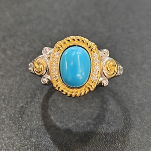Anillo de Plata de Ley 925 con Turquesa Étnica Retro, Baño de Oro en Relieve y <span class=keywords><strong>Cristal</strong></span> - Product Image 2