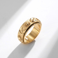 RFJEWEL chaud classique rétro hommes étoile lune soleil acier inoxydable or/argent/noir plaqué rotation soulager le Stress anneau