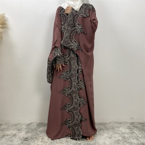 1417# Luxury Fashion Embellished Lace Open Abaya Huge Sleeve Ramadan Embroidery Cardigan Modest Coats Muslim Women Side <b>Pockets</b> - Product Image 5