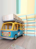 Cama Infantil con Forma de Autobús Vintage, Cama de Madera Maciza con Forma de Coche para Habitación de Niños, Cama Temática Divertida para Dormitorio, Personalización Multifuncional