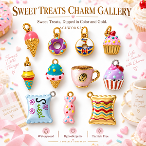เสน่ห์ของขนมหวาน |   จี้รูปขนมเค้ก โดนัท ไอศกรีม คัพเค้ก ทำจากสแตนเลสสตีลเคลือบ PVD สีทอง 18K สำหรับทำเครื่องประดับ - Product Image 1