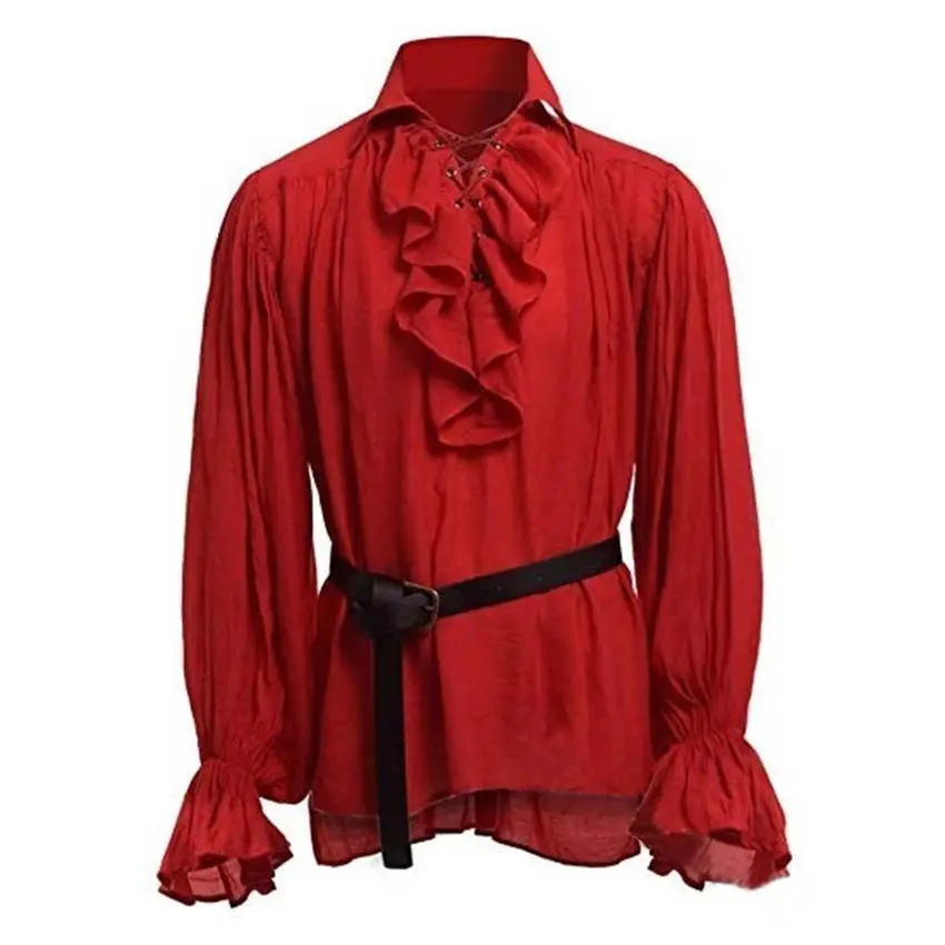 Medieval Shirt Man Halloween Costumes Casual Shirts Steampunk Cosplay Bandage Long Sleeve Ruffled Shirt Gothic Blouse Tops