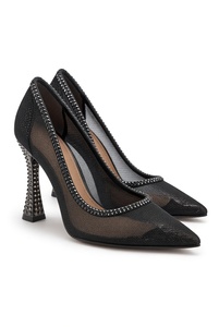 Black Cloth <b>Heels</b> With Rhinestones Pointed Toe Stiletto <b>High</b> <b>Heel</b> Slip-On <b>Pumps</b> All Seasons - Product Image 6