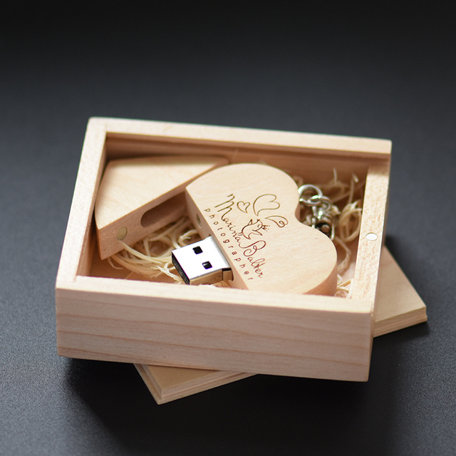 Heart-shaped Wooden USB 2.0 Memory Stick Date Storage Pendrive Thumb Drive 16gb 32gb 64gb Swivel Usb Flash Drive U Disk for Gift